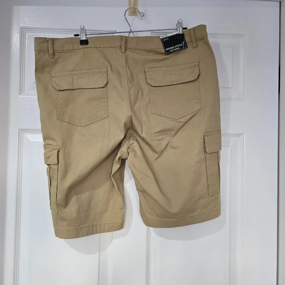 Wicked Stitch Men's Flex‎ Fabric Cargo Shorts Stretch Khaki Pockets Size 38 NWT